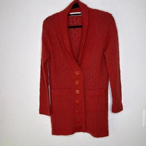 Anthropologie Sparrow Lambswool Pointelle
Long Cardigan Burnt Orange size L